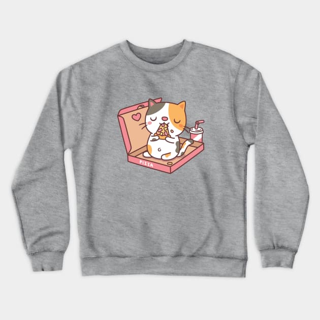 Cute Calico Cat Eating Pizza In Pizza Box Funny Crewneck Sweatshirt by rustydoodle